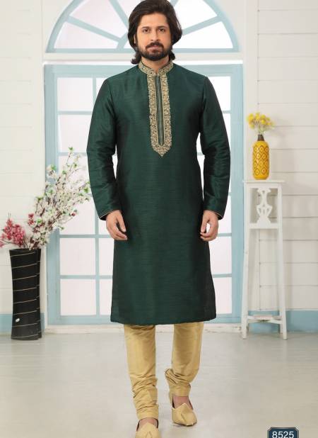 Dark Green Designer Latest Party And Function Wear Traditional Art Banarasi Silk Kurta Churidar Pajama Redymade Collection 1036-8525